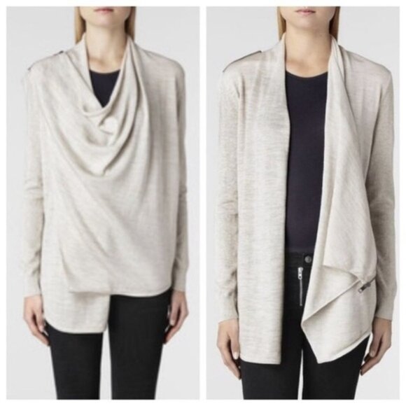 All Saints Tops - AllSaints Drina Ribbed Asymmetrical Zipper Shoulder Merino Wool Cardigan Size XS